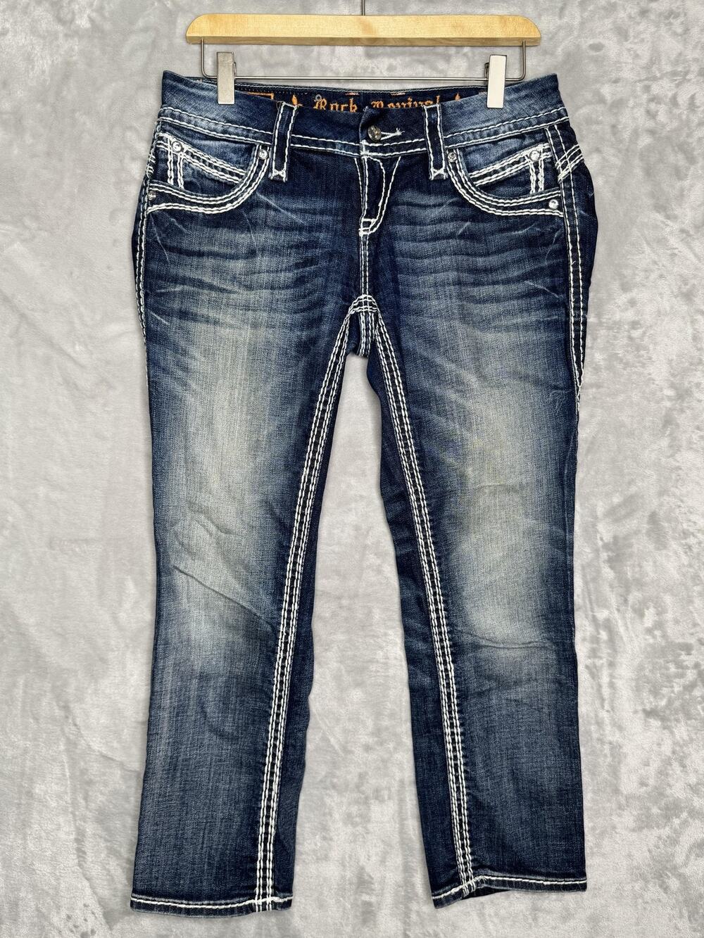 Rock Revival Jeans Womens 26 Blue Becky Capri Rhinestone Embellished Stretch